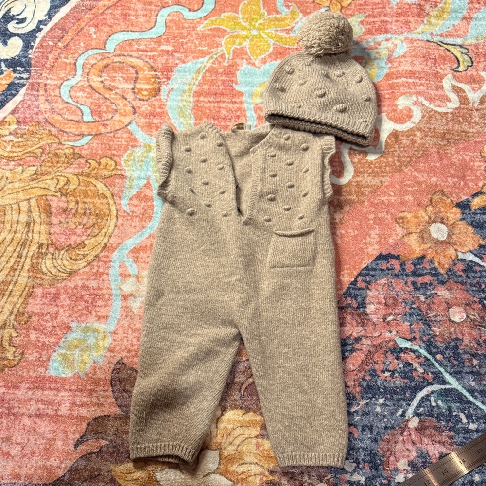 Cozy Beige Kids Matching Set with Pom-Pom Details